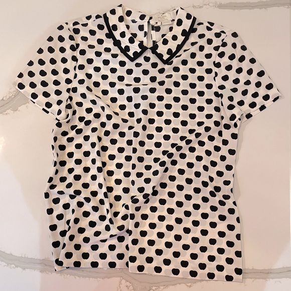 kate spade Tops - Kate Spade Silk Sierra Top Black New York Apple Collared Blouse Size 4 NWOT